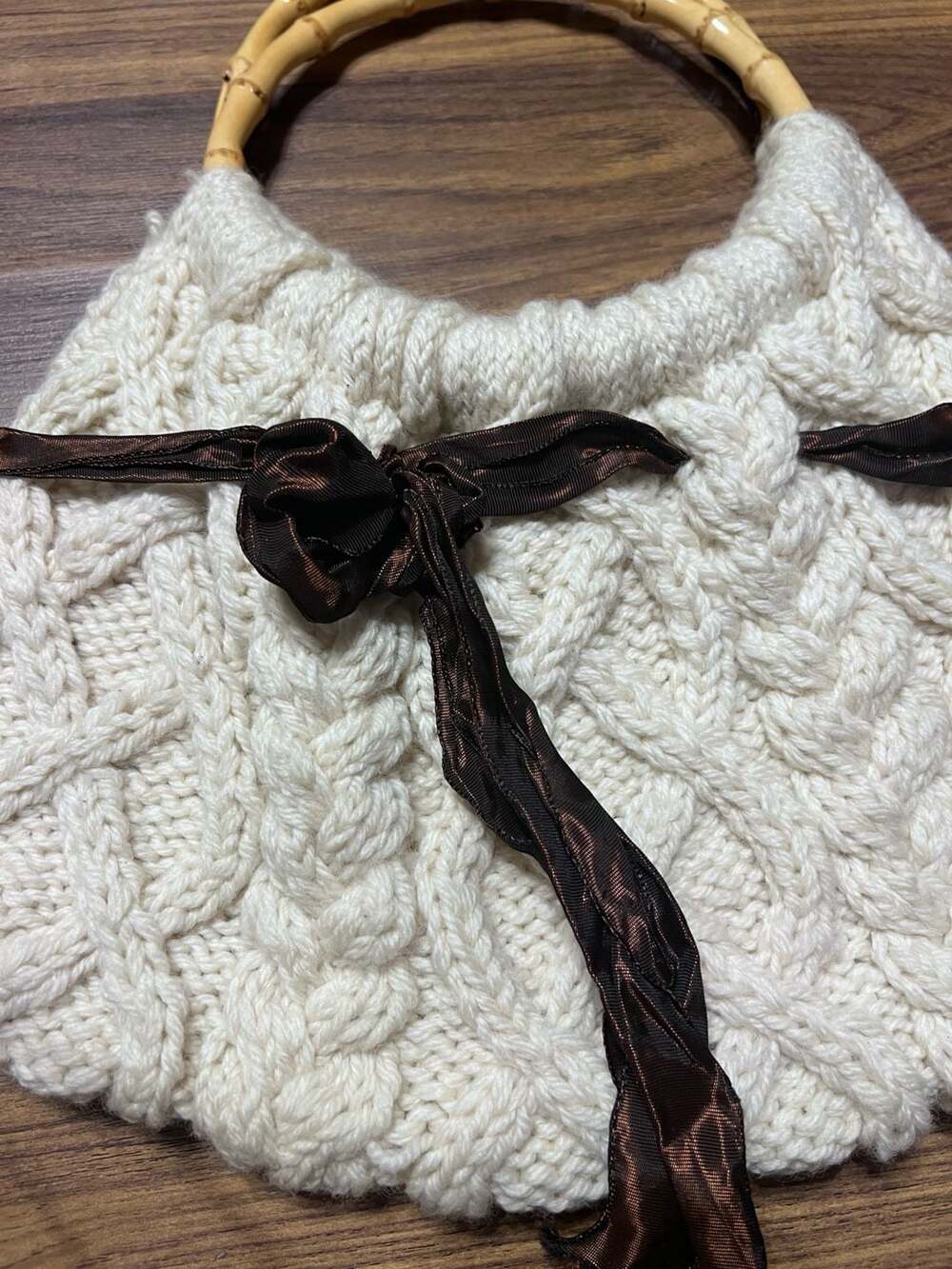 Cream Knitted Top Handle Bags, Everyday Handmade Bag - Picture 4 of 4
